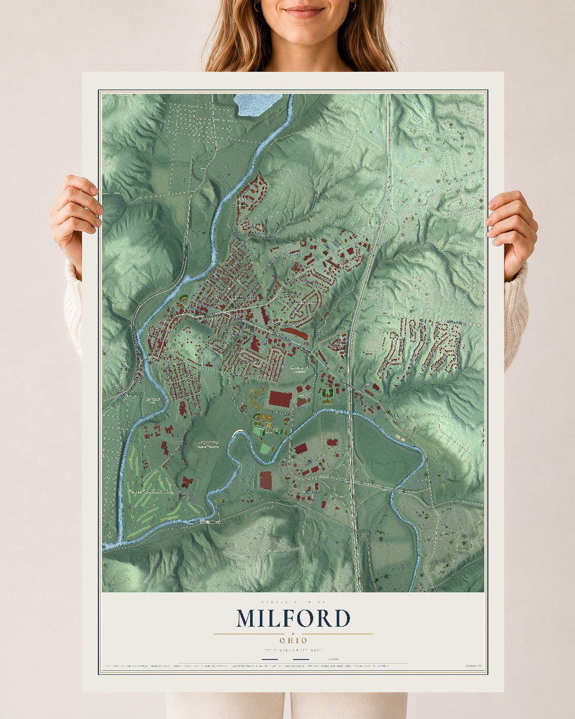 Map of Milford, Ohio, 24 x 36 inch unframed archival matte print