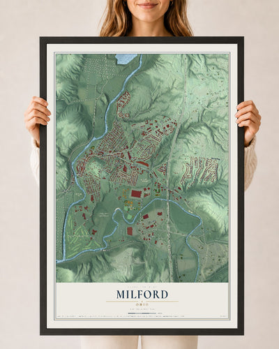 Map of Milford, Ohio, 24 x 36 inch print in a black wood frame