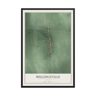 Map of Milledgeville, Ohio, 12 x 18 inch print in a black wood frame