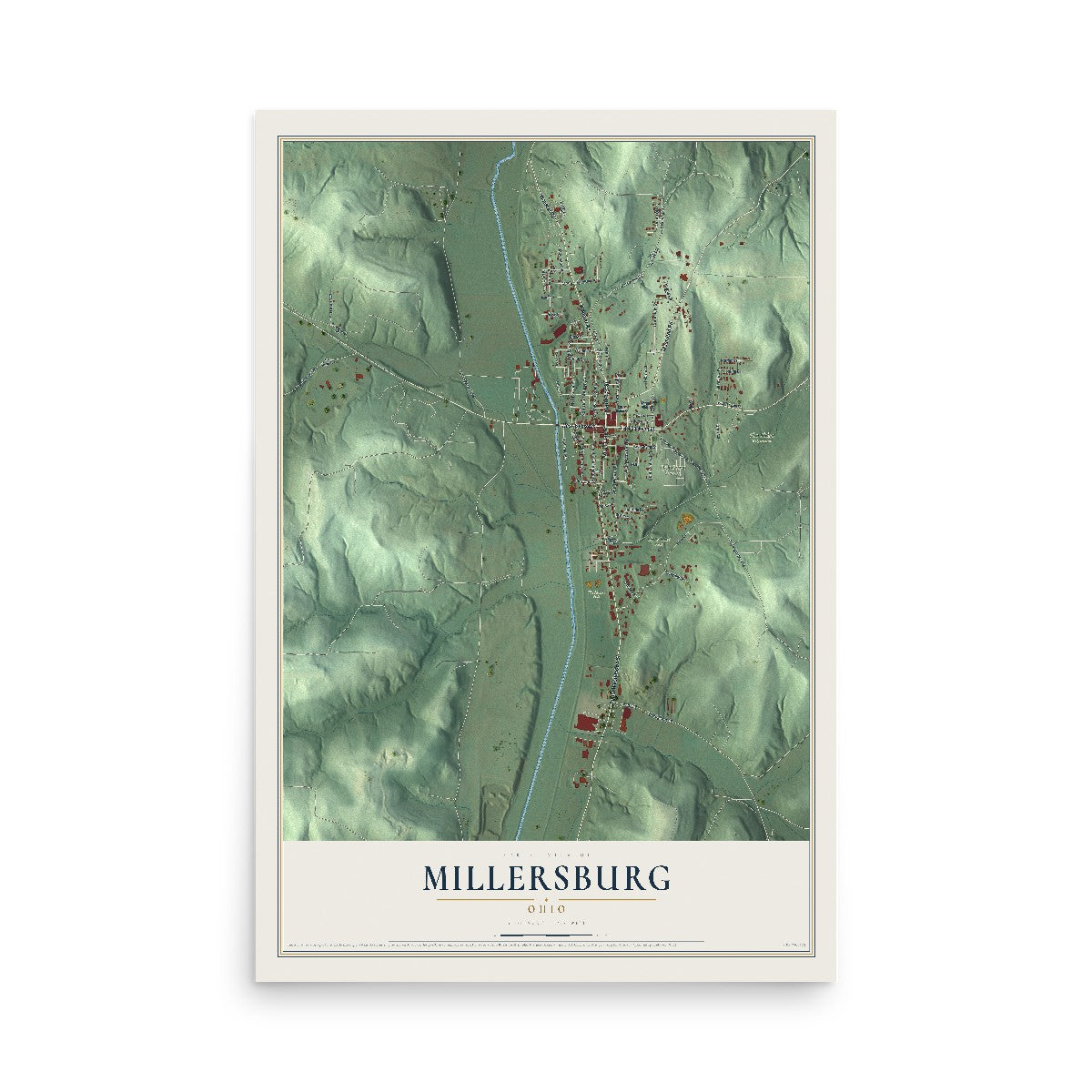 Map of Millersburg, Ohio, 12 x 18 inch unframed archival matte print