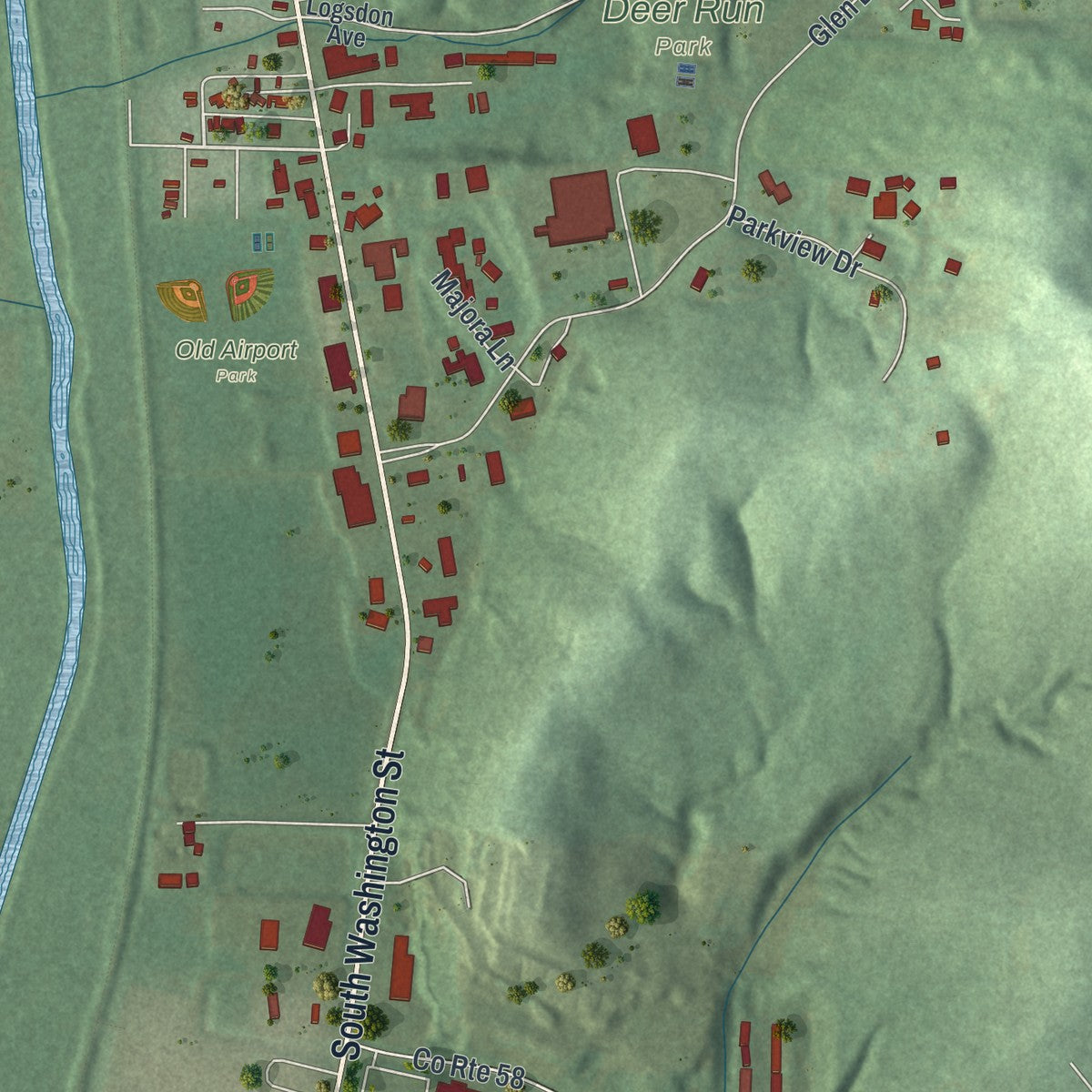 Second close-up of the map of Millersburg, Ohio print showing more streets and buildings