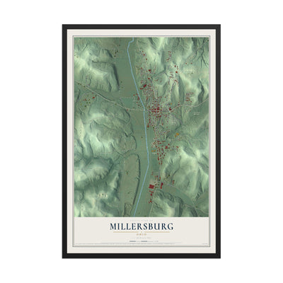 Map of Millersburg, Ohio, 12 x 18 inch print in a black wood frame