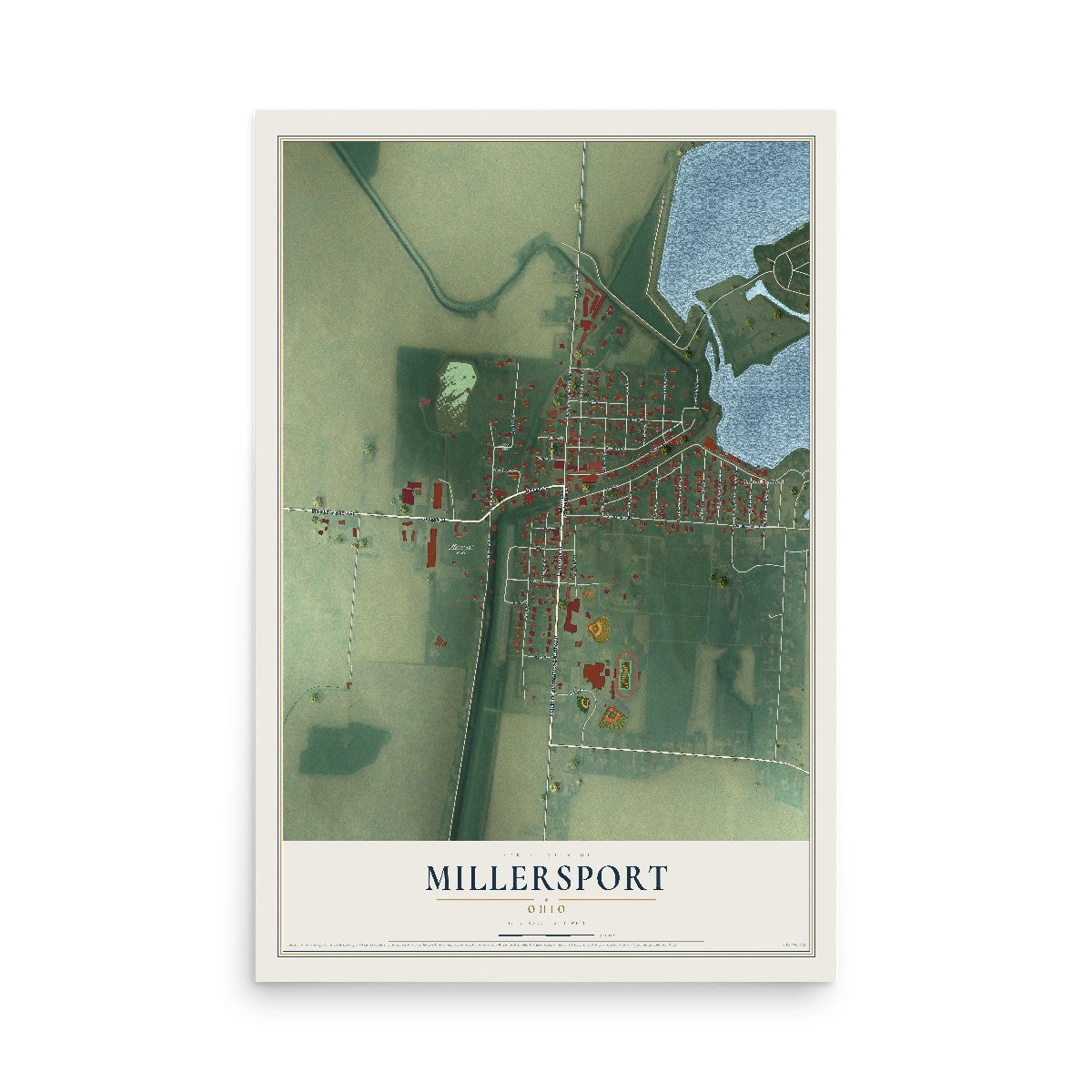 Map of Millersport, Ohio, 12 x 18 inch unframed archival matte print