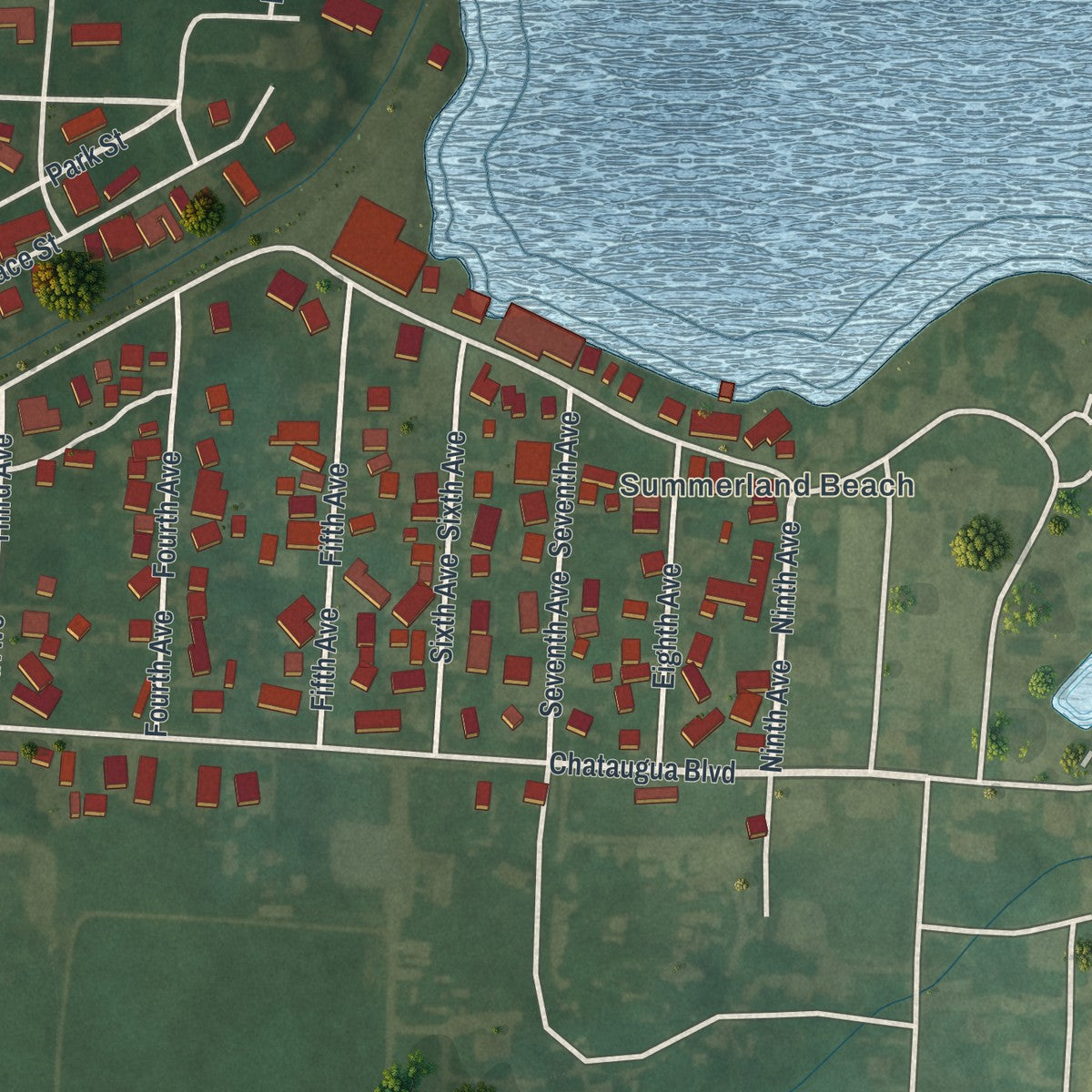 Second close-up of the map of Millersport, Ohio print showing more streets and buildings