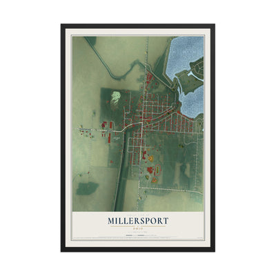Map of Millersport, Ohio, 12 x 18 inch print in a black wood frame
