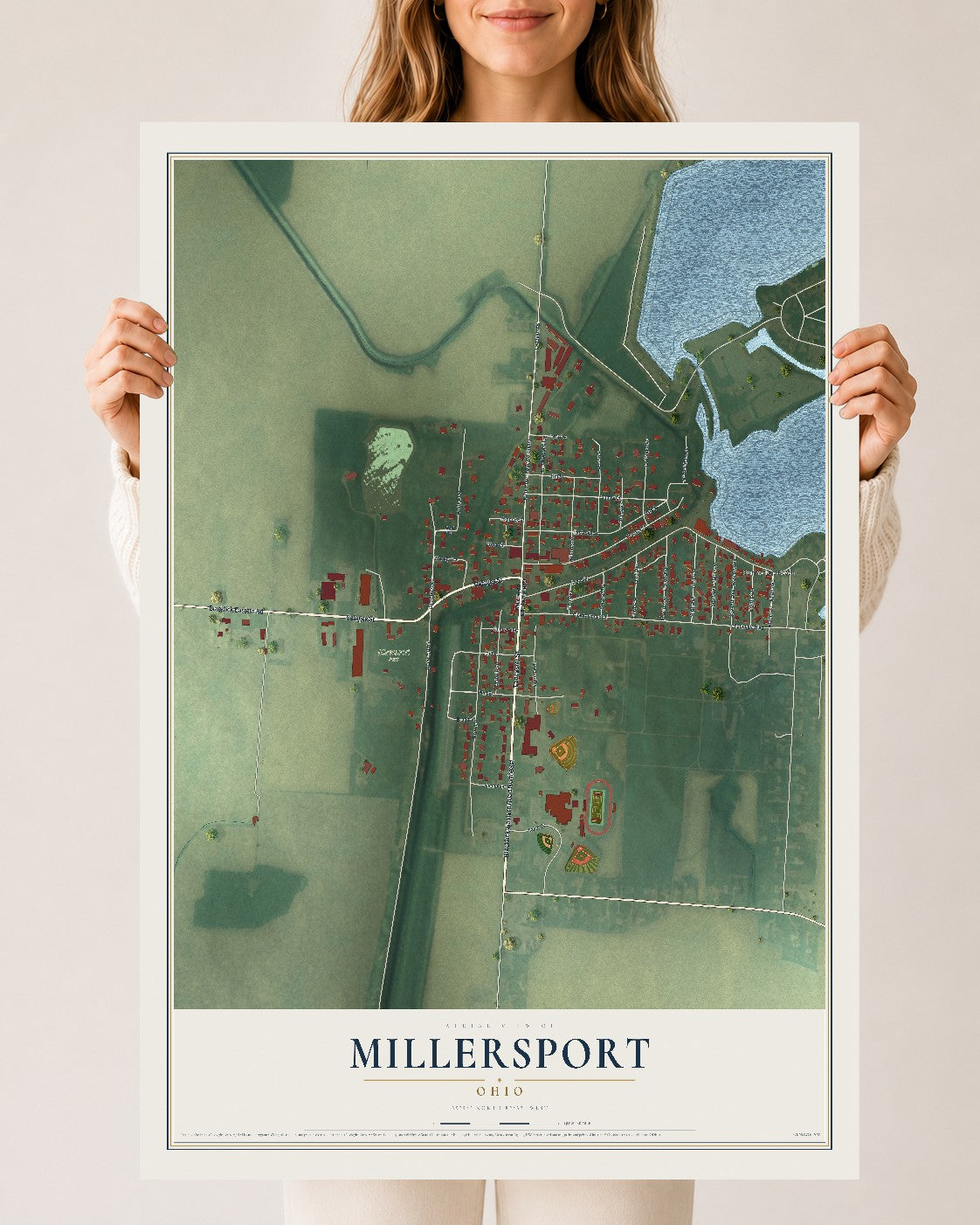 Map of Millersport, Ohio, 24 x 36 inch unframed archival matte print