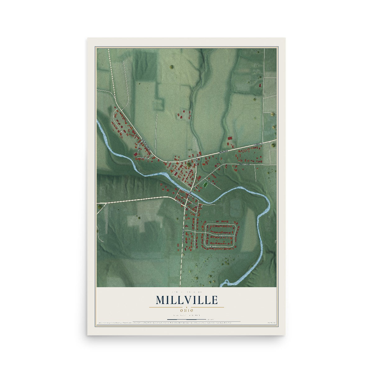 Map of Millville, Ohio, 12 x 18 inch unframed archival matte print
