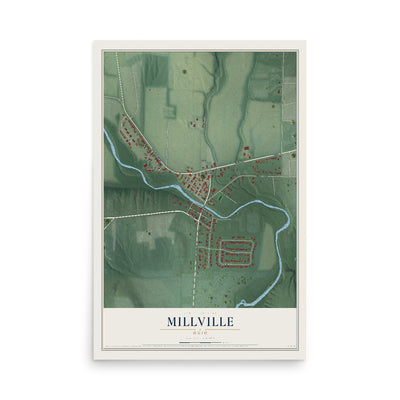 Map of Millville, Ohio, 12 x 18 inch unframed archival matte print