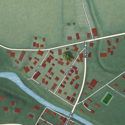 Close-up of the map of Millville, Ohio print showing street and building detail