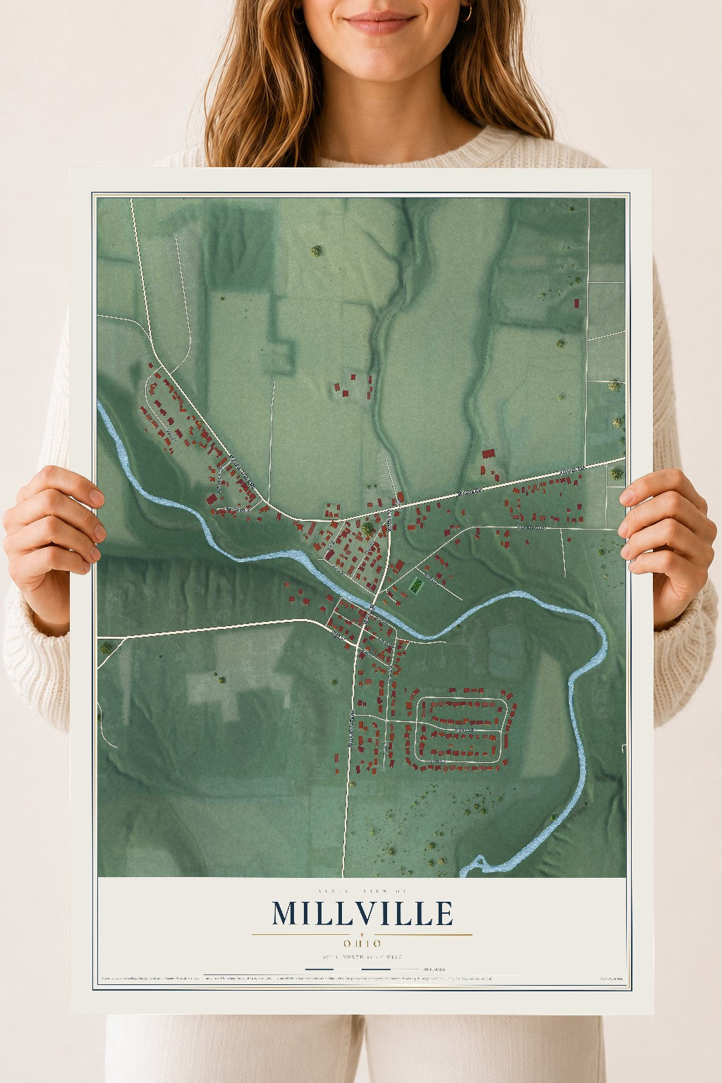 Map of Millville, Ohio, 18 x 24 inch unframed archival matte print