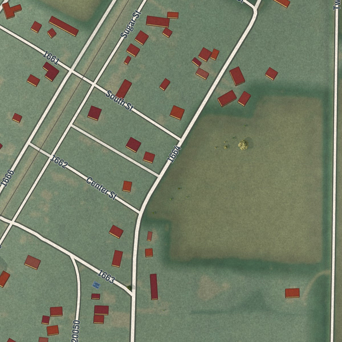 Close-up of the map of Milton Center, Ohio print showing street and building detail