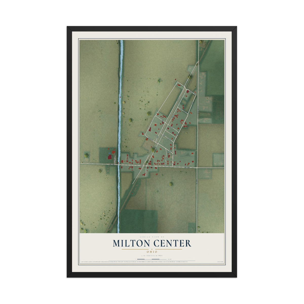Map of Milton Center, Ohio, 12 x 18 inch print in a black wood frame