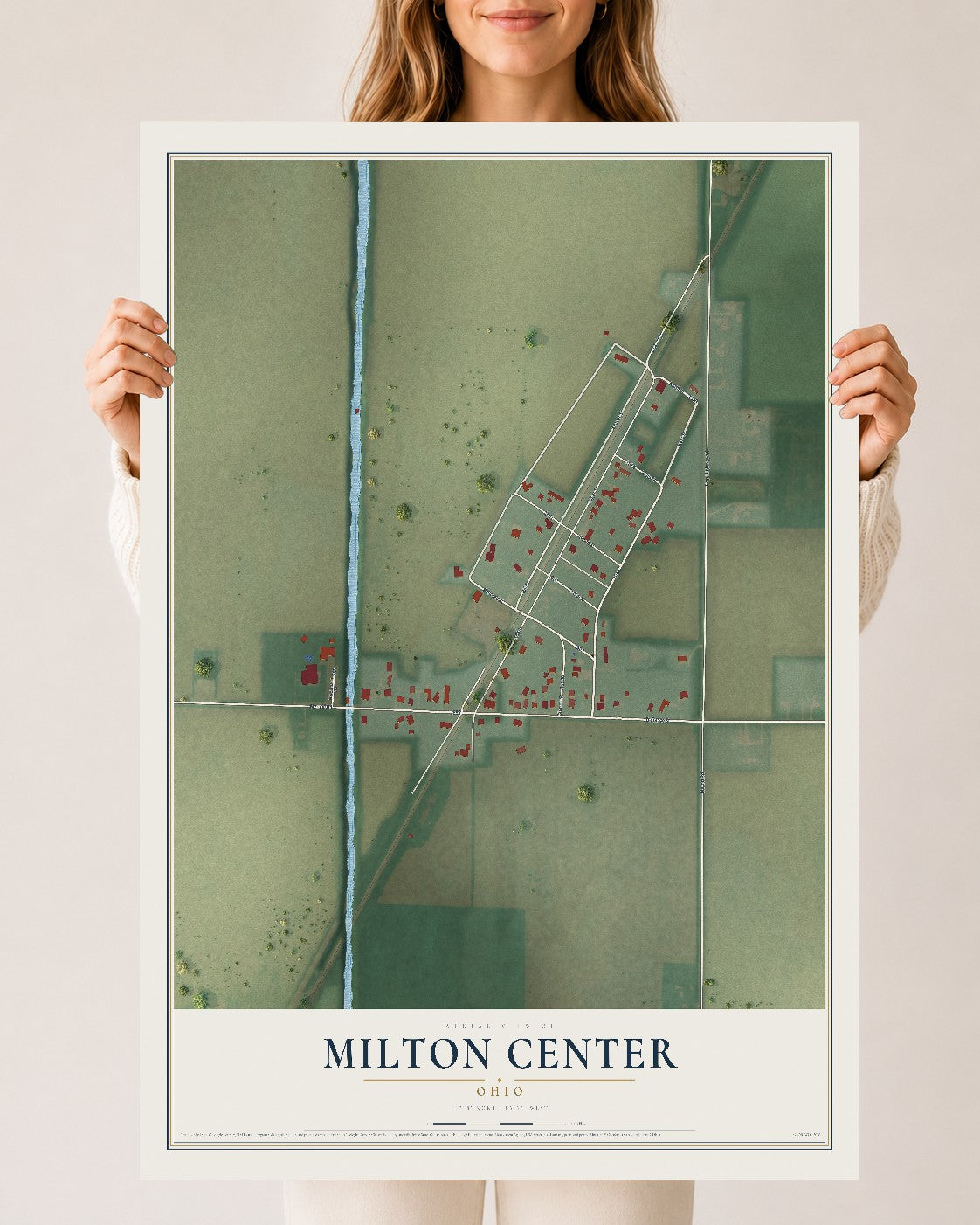 Map of Milton Center, Ohio, 24 x 36 inch unframed archival matte print