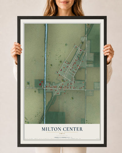 Map of Milton Center, Ohio, 24 x 36 inch print in a black wood frame