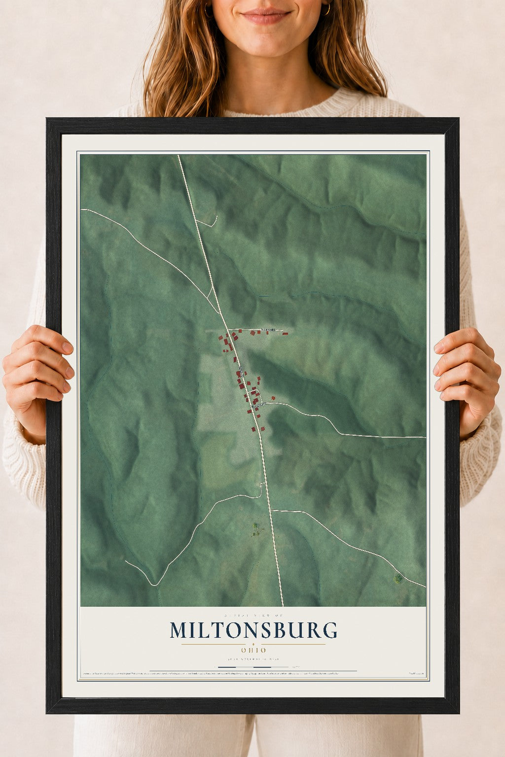 Map of Miltonsburg, Ohio, 18 x 24 inch print in a black wood frame