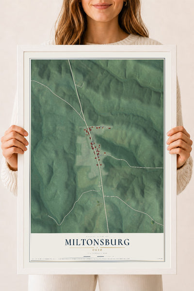 Map of Miltonsburg, Ohio, 18 x 24 inch print in a white wood frame