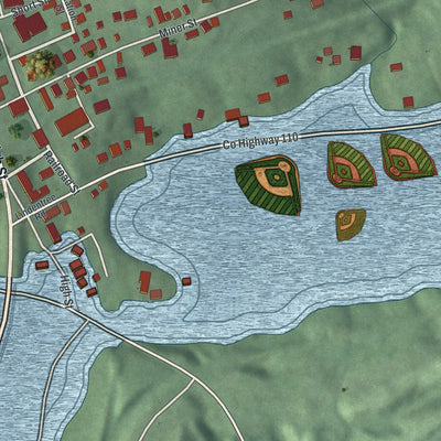 Close-up of the map of Mineral City, Ohio print showing street and building detail