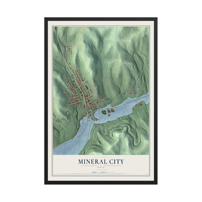 Map of Mineral City, Ohio, 12 x 18 inch print in a black wood frame