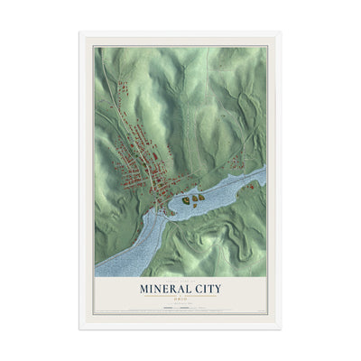 Map of Mineral City, Ohio, 12 x 18 inch print in a white wood frame