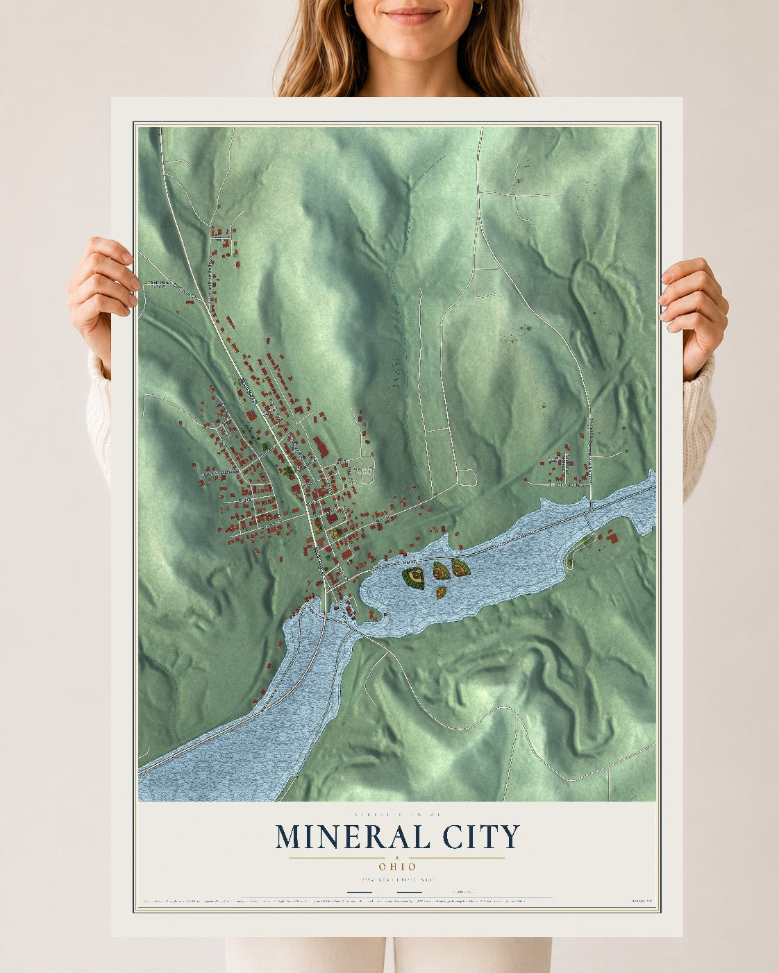 Map of Mineral City, Ohio, 24 x 36 inch unframed archival matte print
