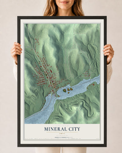 Map of Mineral City, Ohio, 24 x 36 inch print in a black wood frame