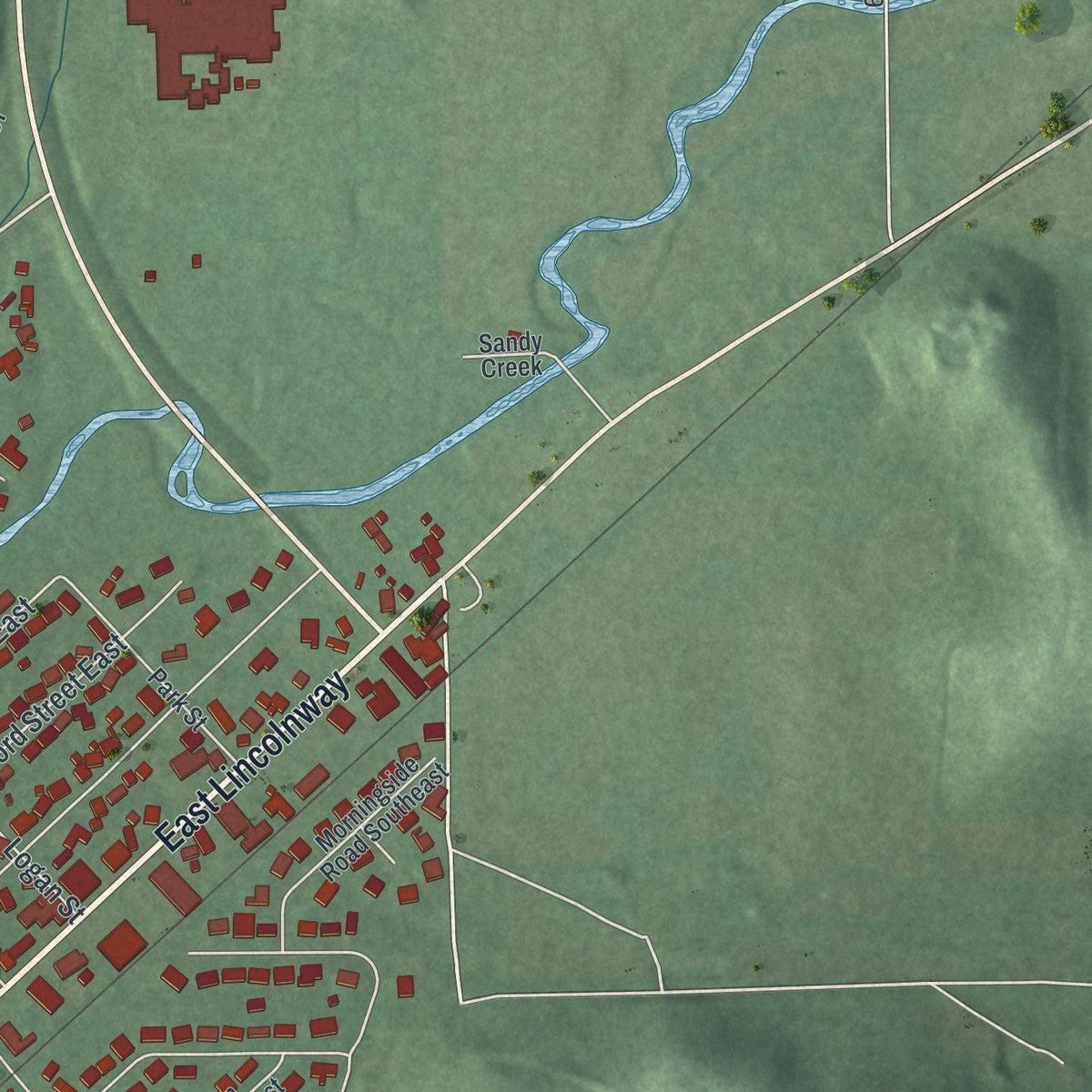 Second close-up of the map of Minerva, Ohio print showing more streets and buildings