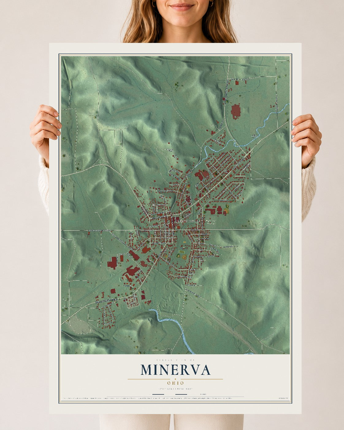 Map of Minerva, Ohio, 24 x 36 inch unframed archival matte print