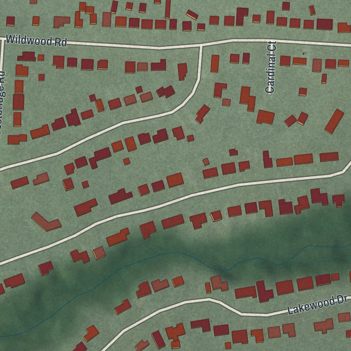 Close-up of the map of Minerva Park, Ohio print showing street and building detail