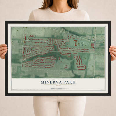 Map of Minerva Park, Ohio, 18 x 24 inch print in a black wood frame