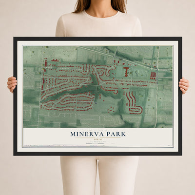 Map of Minerva Park, Ohio, 24 x 36 inch print in a black wood frame