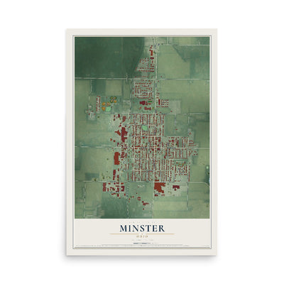 Map of Minster, Ohio, 12 x 18 inch unframed archival matte print
