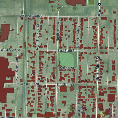 Second close-up of the map of Minster, Ohio print showing more streets and buildings