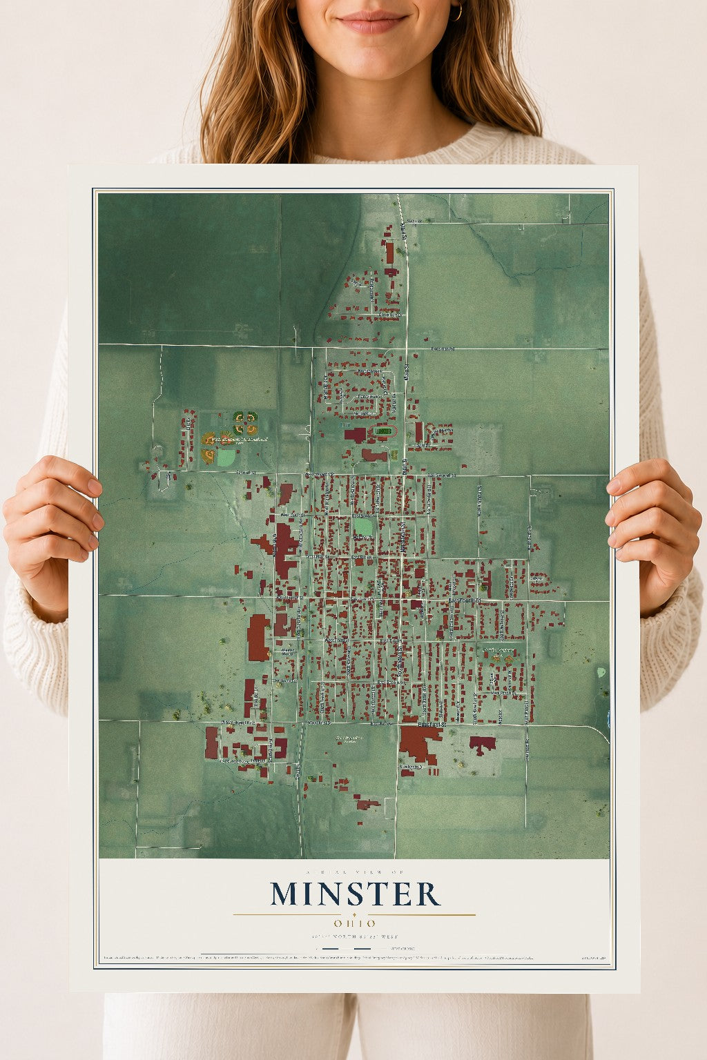 Map of Minster, Ohio, 18 x 24 inch unframed archival matte print