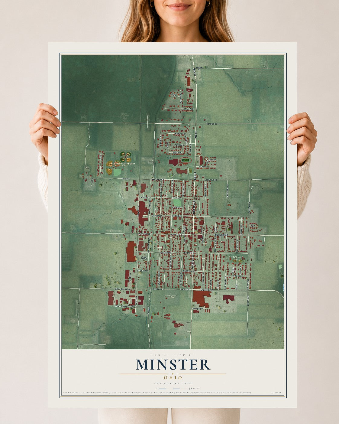 Map of Minster, Ohio, 24 x 36 inch unframed archival matte print