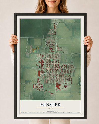 Map of Minster, Ohio, 24 x 36 inch print in a black wood frame