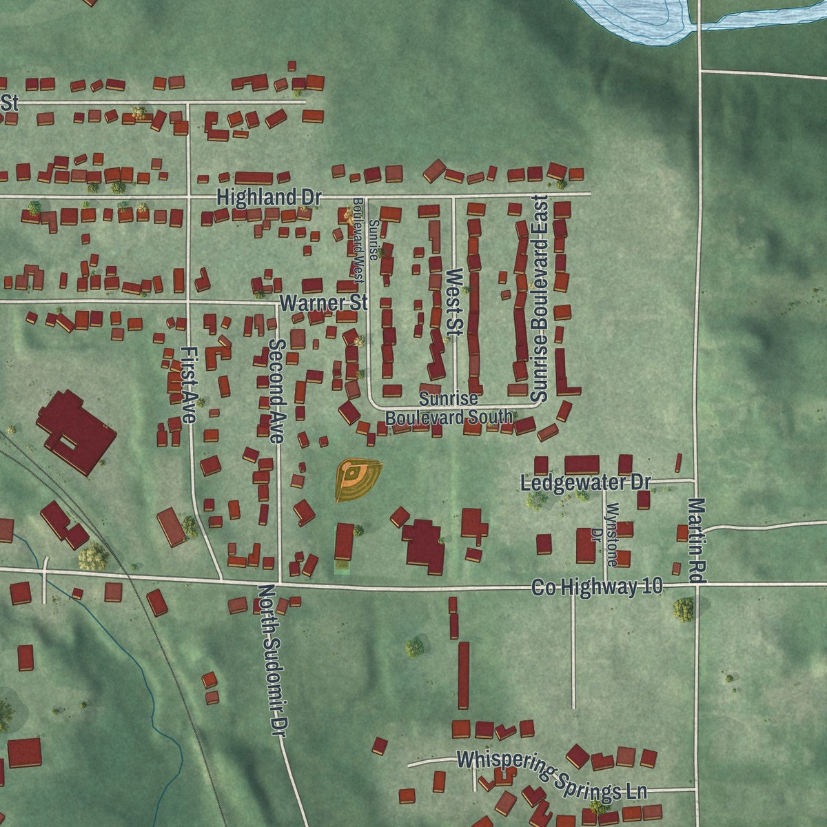 Second close-up of the map of Mogadore, Ohio print showing more streets and buildings