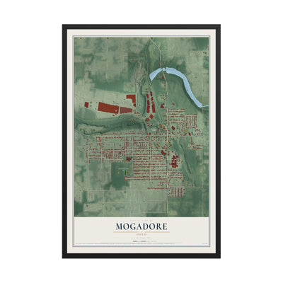 Map of Mogadore, Ohio, 12 x 18 inch print in a black wood frame