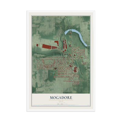 Map of Mogadore, Ohio, 12 x 18 inch print in a white wood frame