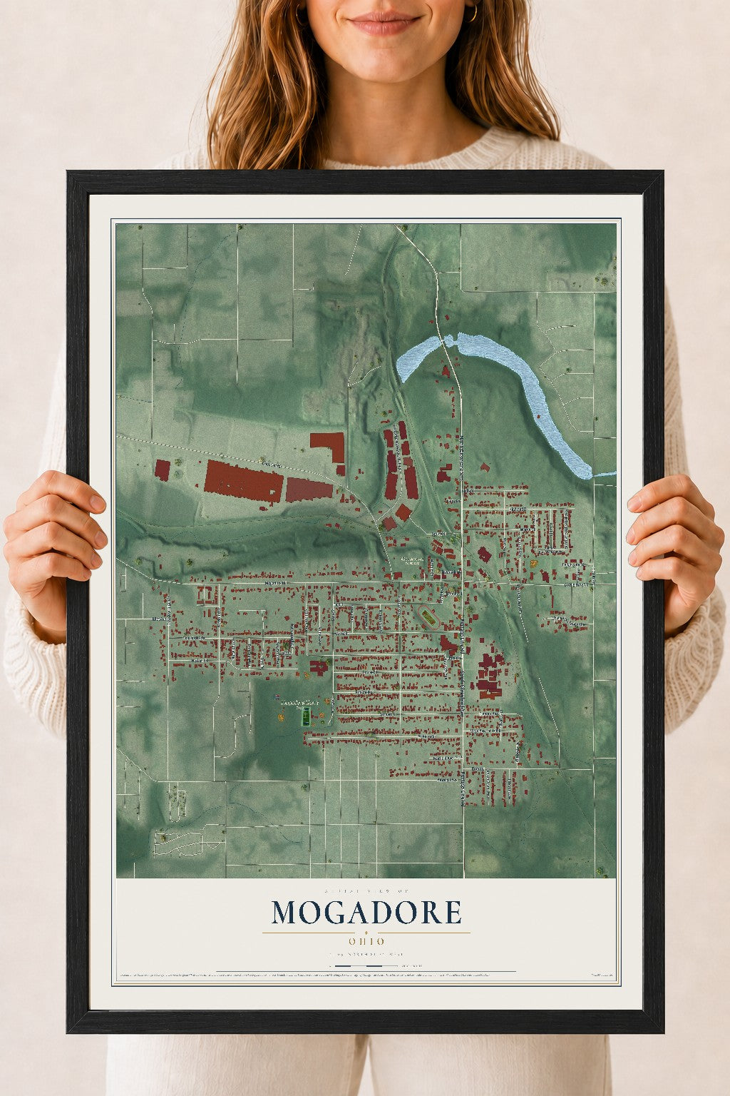 Map of Mogadore, Ohio, 18 x 24 inch print in a black wood frame