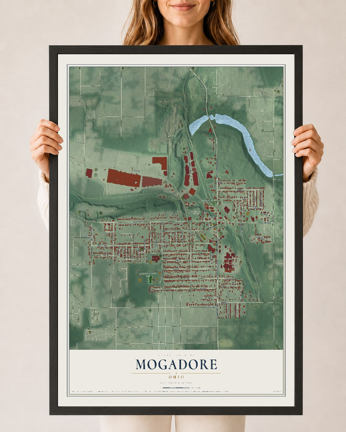 Map of Mogadore, Ohio, 24 x 36 inch print in a black wood frame
