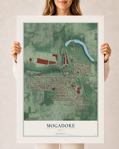 Map of Mogadore, Ohio, 24 x 36 inch print in a white wood frame