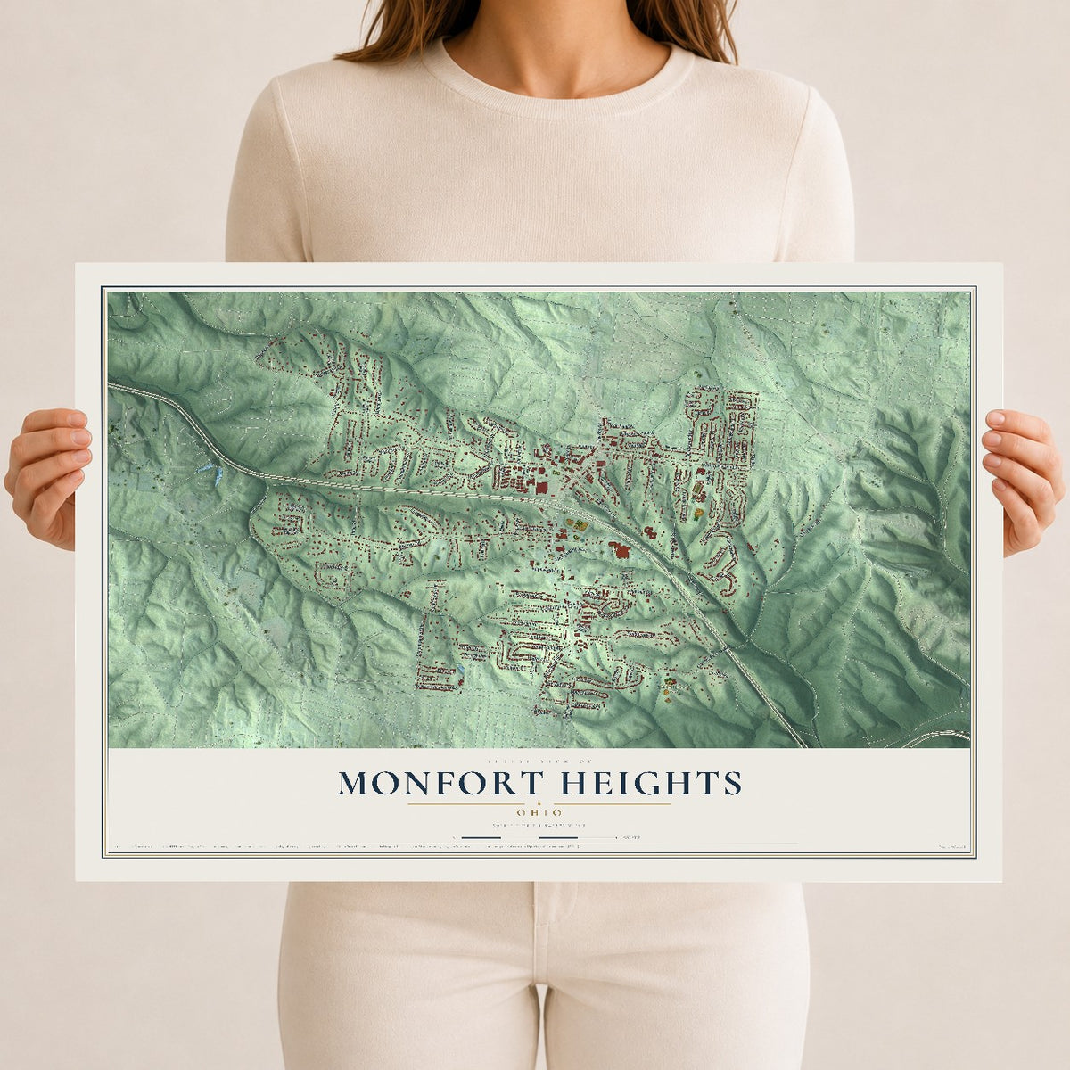 Map of Monfort Heights, Ohio, 12 x 18 inch unframed archival matte print