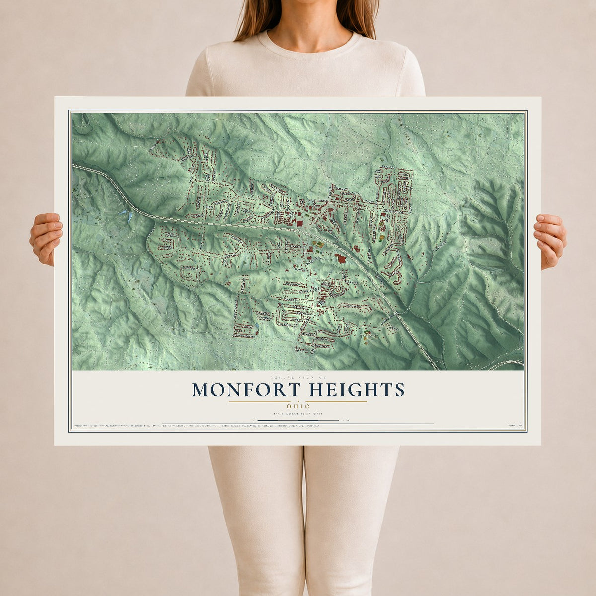 Map of Monfort Heights, Ohio, 24 x 36 inch unframed archival matte print