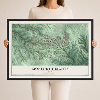 Map of Monfort Heights, Ohio, 24 x 36 inch print in a black wood frame