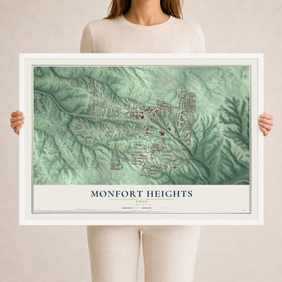Map of Monfort Heights, Ohio, 24 x 36 inch print in a white wood frame