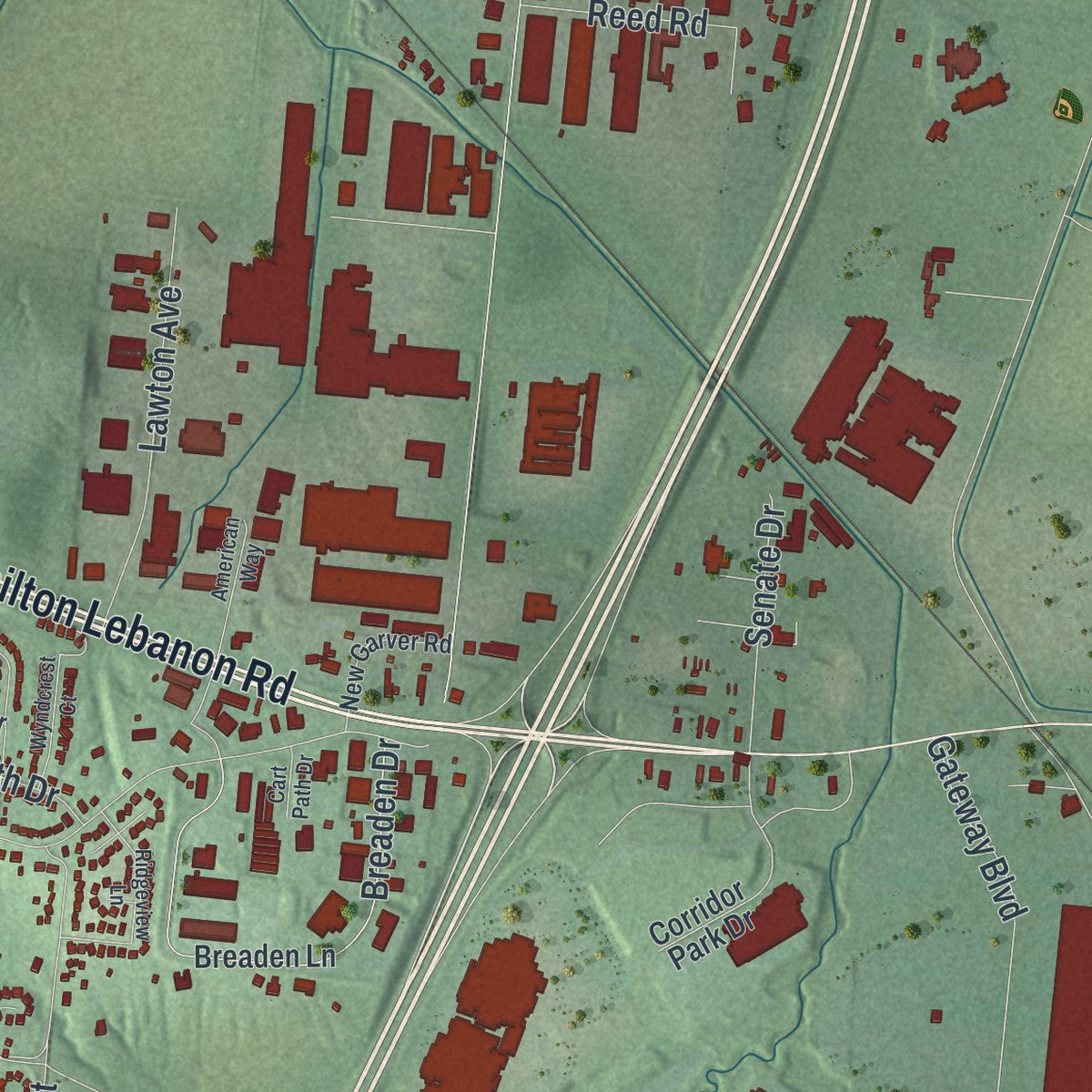 Second close-up of the map of Monroe, Ohio print showing more streets and buildings