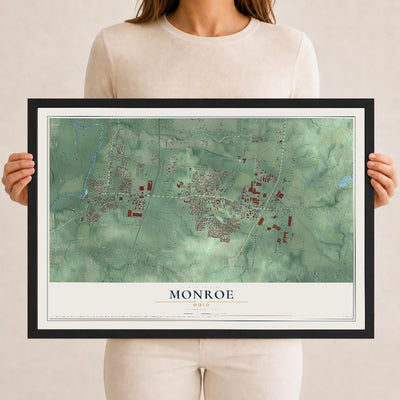 Map of Monroe, Ohio, 12 x 18 inch print in a black wood frame