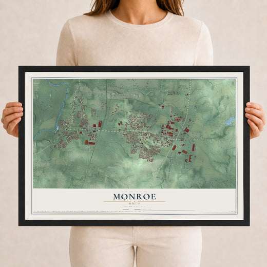 Map of Monroe, Ohio, 12 x 18 inch print in a black wood frame