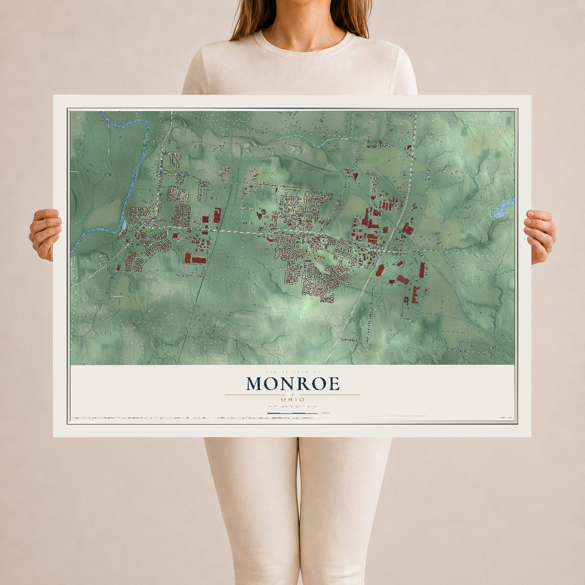 Map of Monroe, Ohio, 24 x 36 inch unframed archival matte print