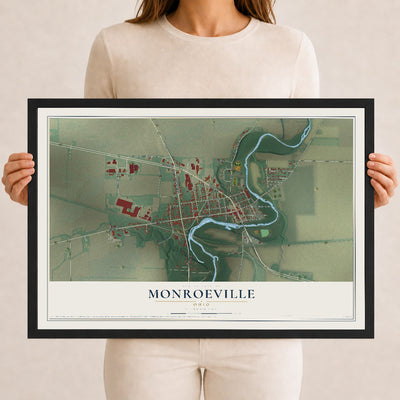 Map of Monroeville, Ohio, 12 x 18 inch print in a black wood frame